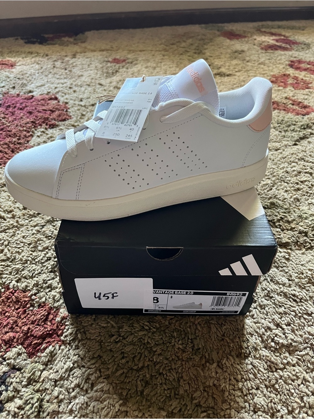 adidas Women's White Sneakers with Light Pink Heel Tab